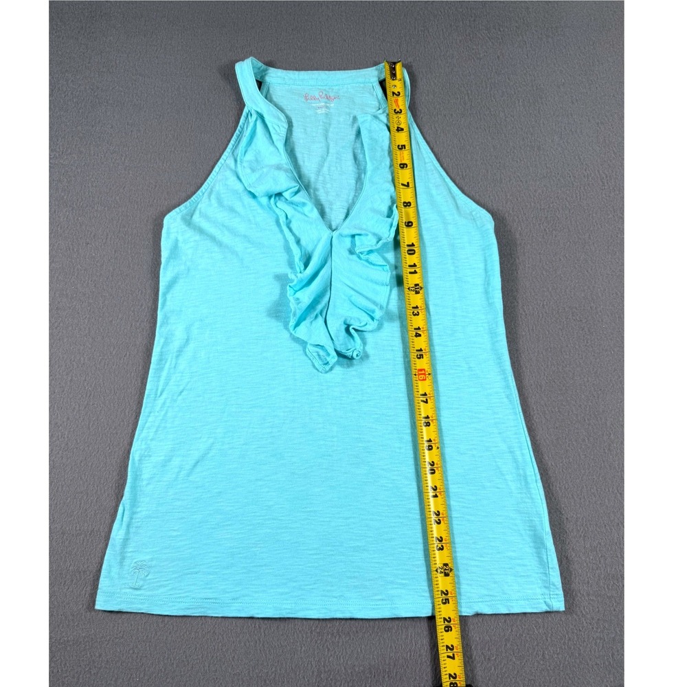 Lilly Pulitzer Aqua Ruffle Halter Tank Top Pima Cotton Small Preppy Vacation - Picture 6 of 7